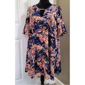 Uncle Frank Floral Swing Dress Keyhole Neck Flared Sleeves Size XS